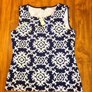 Elegant Blue and White Sleeveless Top 42-11